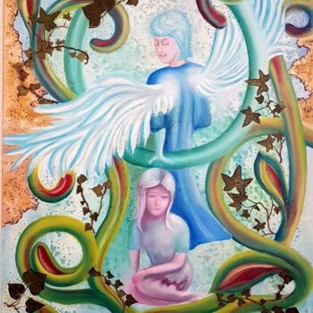 Painting titled "L'Ange gardien" by Jean Claude Michel, Original Artwork, Acrylic Mounted on Wood Stretcher frame