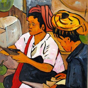 Peinture intitulée "Birmanie- deux femm…" par Jean-Claude Penet, Œuvre d'art originale, Acrylique Monté sur Châssis en bois