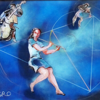 Картина под названием "La flutiste" - Jean-Claude Sgro, Подлинное произведение искусства, Акрил Установлен на Деревянная рам…