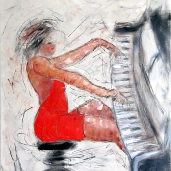 Pintura intitulada "Au piano, jouant Ra…" por Jean Edmond Tropet, Obras de arte originais