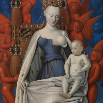Painting titled "Mary and Child Surr…" by Jean Fouquet, Original Artwork, Oil