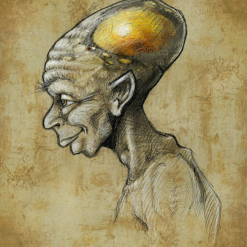 Digital Arts titled "L'homme au cerveau…" by Jean-François André, Original Artwork, Digital Painting