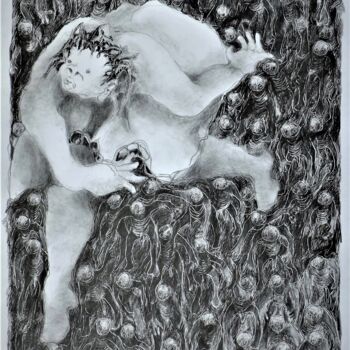 Dibujo titulada "Black Ballerine 16" por Jean Francois Bottollier, Obra de arte original, Lápiz