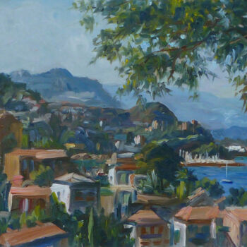 Painting titled "Théoule sur Mer" by Jean-François Grébert, Original Artwork, Oil Mounted on Wood Stretcher frame