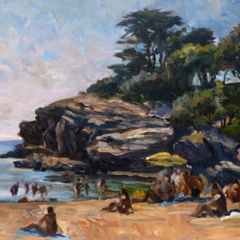 Painting titled "Plage du Porteau" by Jean-François Grébert, Original Artwork, Oil