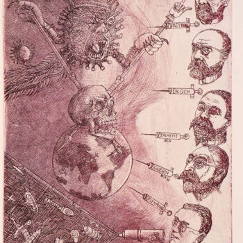 Prenten & gravures getiteld "La science est venu…" door Jean-François Jullien, Origineel Kunstwerk, Ets Gemonteerd op Alumin…