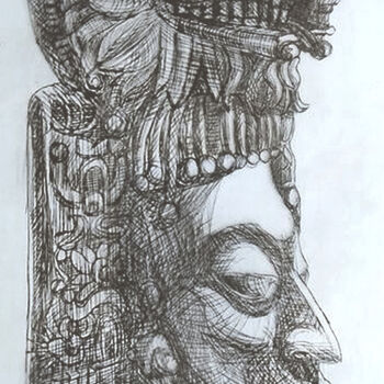 Estampas & grabados titulada "Prince maya coiffé…" por Jean-François Jullien, Obra de arte original, Grabado