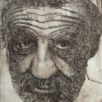Gravures & estampes intitulée "Bébel à la barbe" par Jean-François Jullien, Œuvre d'art originale, Gravure