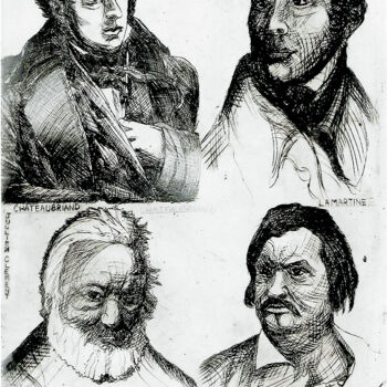 Gravures & estampes intitulée "Auteurs romantiques" par Jean-François Jullien, Œuvre d'art originale, Gravure