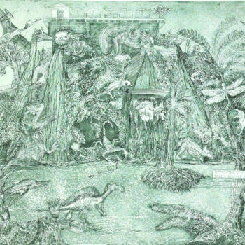 Incisioni, stampe intitolato "Le parc des illusio…" da Jean-François Jullien, Opera d'arte originale, Acquaforte