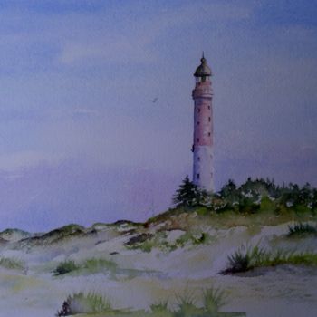 Malerei mit dem Titel "LE PHARE DE LA COUB…" von Jean-Francois Louvancourt, Original-Kunstwerk, Aquarell