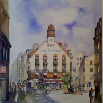 Painting titled "cafe-des-tribunaux-…" by Jean-Francois Louvancourt, Original Artwork, Watercolor