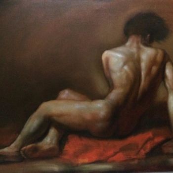 Painting titled "nu masculin de dos" by Jean-Francois Rinoldo, Original Artwork, Oil