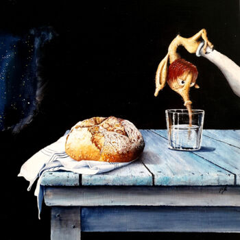 Painting titled "Pain au laid" by Jean-François Rousselot, Original Artwork, Oil Mounted on Wood Stretcher frame