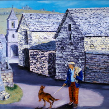 Painting titled "Village sur le Caus…" by Jean Gony, Original Artwork, Oil
