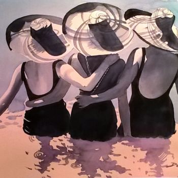 Peinture intitulée "les trois baigneuses" par Jean Guy Dagneau, Œuvre d'art originale, Aquarelle