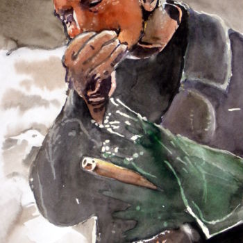 Картина под названием "le-berger.jpg" - Jean Guy Dagneau, Подлинное произведение искусства, Акварель