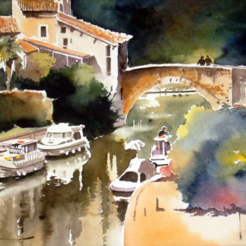 Painting titled "nerac.jpg" by Jean Guy Dagneau, Original Artwork, Watercolor