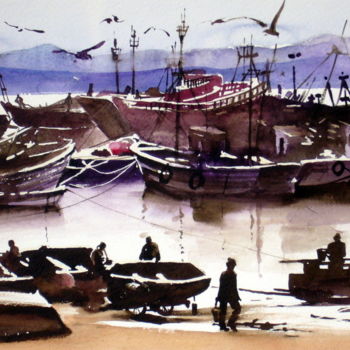 Pintura intitulada "essaouira.jpg" por Jean Guy Dagneau, Obras de arte originais, Aquarela
