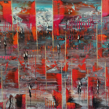 Malerei mit dem Titel "RED DREAMS" von Jean-Humbert Savoldelli, Original-Kunstwerk, Acryl Auf Keilrahmen aus Holz montiert