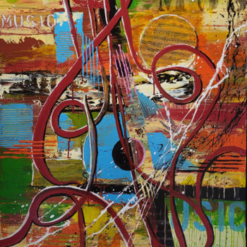 Painting titled "MUSIC , (signature…" by Jean-Humbert Savoldelli, Original Artwork, Acrylic Mounted on Wood Stretcher frame