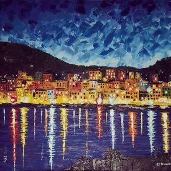 Painting titled "Ajaccio-nuit" by Bonvarlet, Original Artwork, Oil