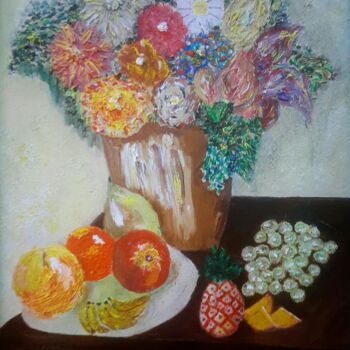 Painting titled "Vase de fleurs" by Jean-Jacques Gastaud, Original Artwork, Oil