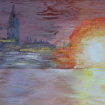 Painting titled "coucher de soleil à…" by Jean-Jacques Gastaud, Original Artwork, Acrylic