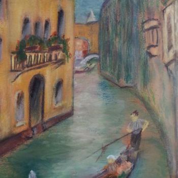 Painting titled "Gondole à Venise" by Jean-Jacques Gastaud, Original Artwork, Pastel