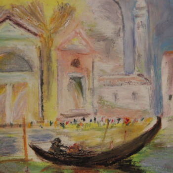Painting titled "Venise gondoles dev…" by Jean-Jacques Gastaud, Original Artwork, Pastel