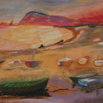 Painting titled "Bateaux" by Jean-Jacques Gastaud, Original Artwork, Pastel