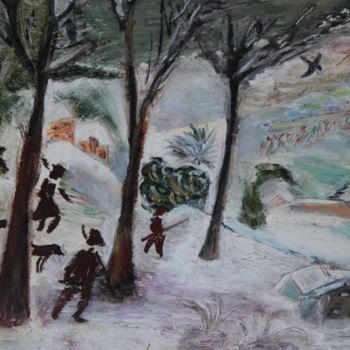 Peinture intitulée "chasseurs-dans-la-n…" par Jean-Jacques Gastaud, Œuvre d'art originale, Pastel