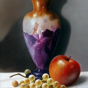 Painting titled "Vase Gallé et fruits" by Jean-Jacques Hauser, Original Artwork