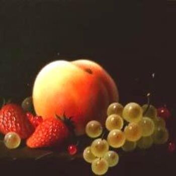 Schilderij getiteld "Pêche et fruits" door Jean-Jacques Hauser, Origineel Kunstwerk