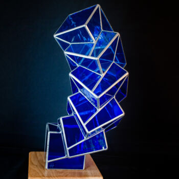 Sculpture titled "Equilibre Bleu" by Jean-Jacques Joujon (JimaJine), Original Artwork, Glass
