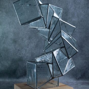 Sculpture titled "Equilibre Incolore" by Jean-Jacques Joujon (JimaJine), Original Artwork, Glass