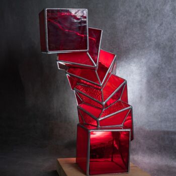 Sculpture titled "Equilibre Rouge" by Jean-Jacques Joujon (JimaJine), Original Artwork, Glass