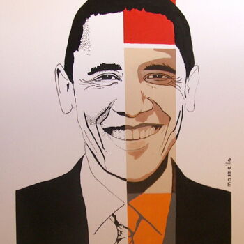 「Obama」というタイトルの絵画 Jean-Jacques Mazzellaによって, オリジナルのアートワーク, オイル