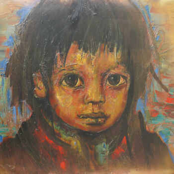 Peinture intitulée "L’enfant des bois" par Jj Neu, Œuvre d'art originale, Huile Monté sur Châssis en bois