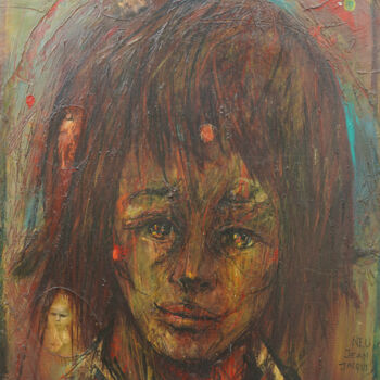 Painting titled "Mémoire douce" by Jj Neu, Original Artwork, Oil Mounted on Wood Stretcher frame