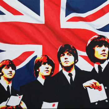 Painting titled "Beatles "For god an…" by Jean-Jacques Venturini, Original Artwork, Oil Mounted on Wood Stretcher frame