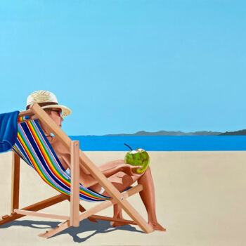Painting titled "Plage du crouton/3" by Jean-Jacques Venturini, Original Artwork, Oil Mounted on Wood Stretcher frame