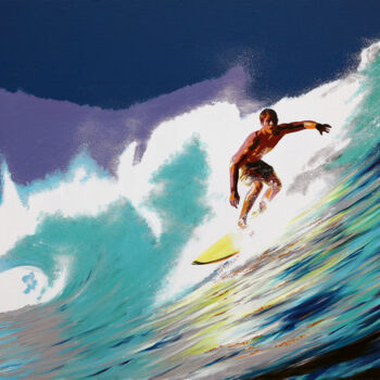Painting titled "Surfing" by Jean-Jacques Venturini, Original Artwork, Oil Mounted on Wood Stretcher frame