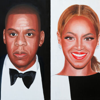 Painting titled "Jay Z & Beyonce" by Jean-Jacques Venturini, Original Artwork, Oil