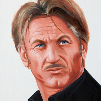 Painting titled "Sean Penn" by Jean-Jacques Venturini, Original Artwork, Oil Mounted on Wood Stretcher frame