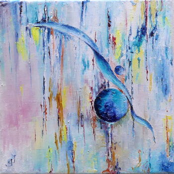 Painting titled "In a blue mood(3)" by Jean Jourdan, Original Artwork, Oil Mounted on Wood Stretcher frame