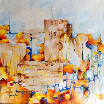 Painting titled "Ruines" by Jean Jourdan, Original Artwork, Oil Mounted on Wood Stretcher frame