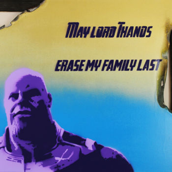Painting titled "Prayer to Thanos 1" by Jean Level, Original Artwork, Spray paint