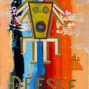 「Deesse Galtanijahess」というタイトルの絵画 Jean Louis Bourdonによって, オリジナルのアートワーク, アクリル ウッドストレッチャーフレームにマウント