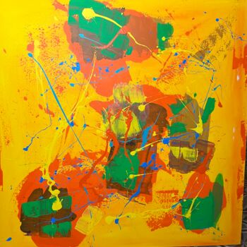 Painting titled "Univers jaune" by Jean Louis Bourdon, Original Artwork, Acrylic Mounted on Wood Stretcher frame